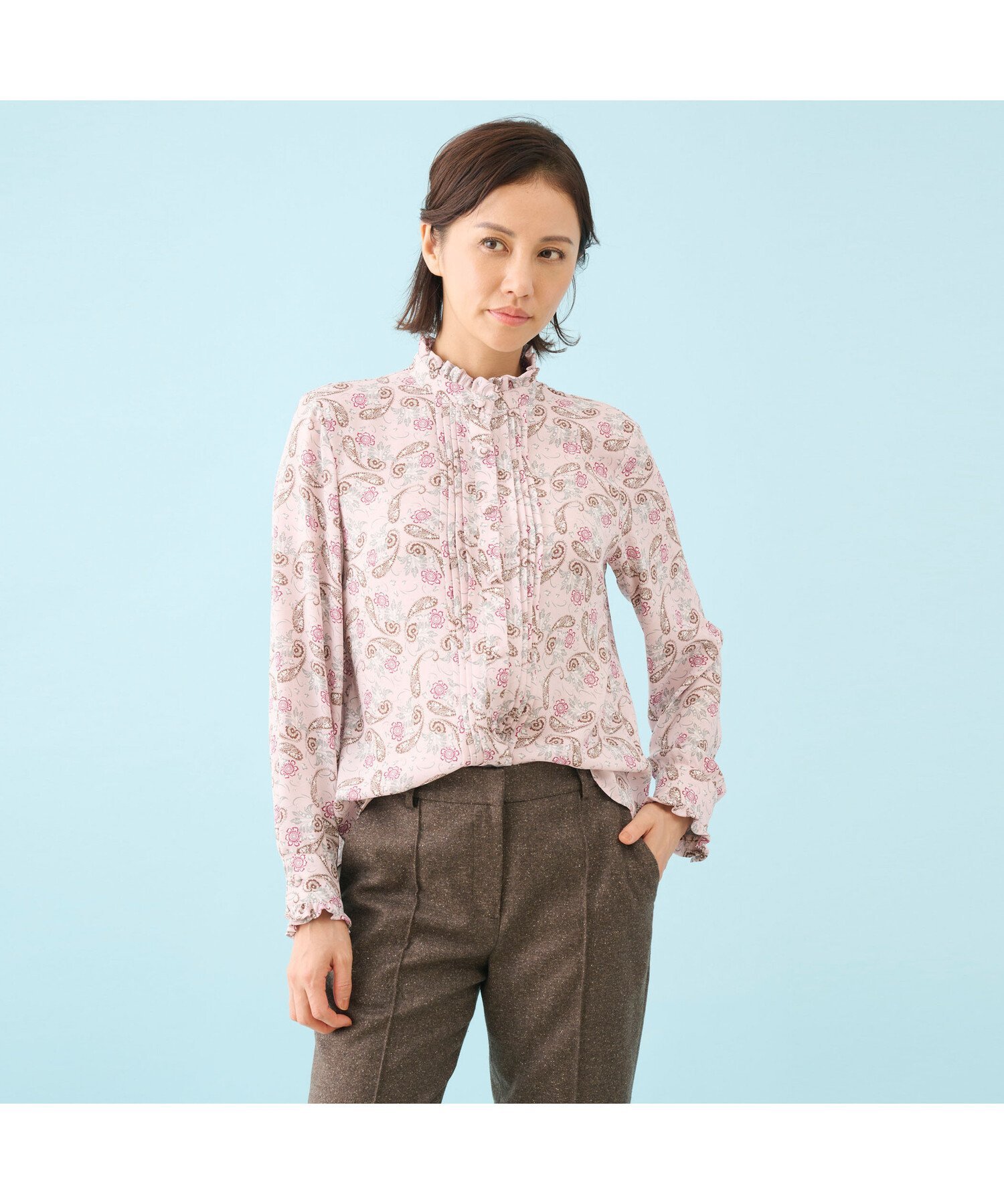 SCAPA 【WEB限定】サラサフラワープリントブラウス スキャパ トップス シャツ・ブラウス ピンク グレー