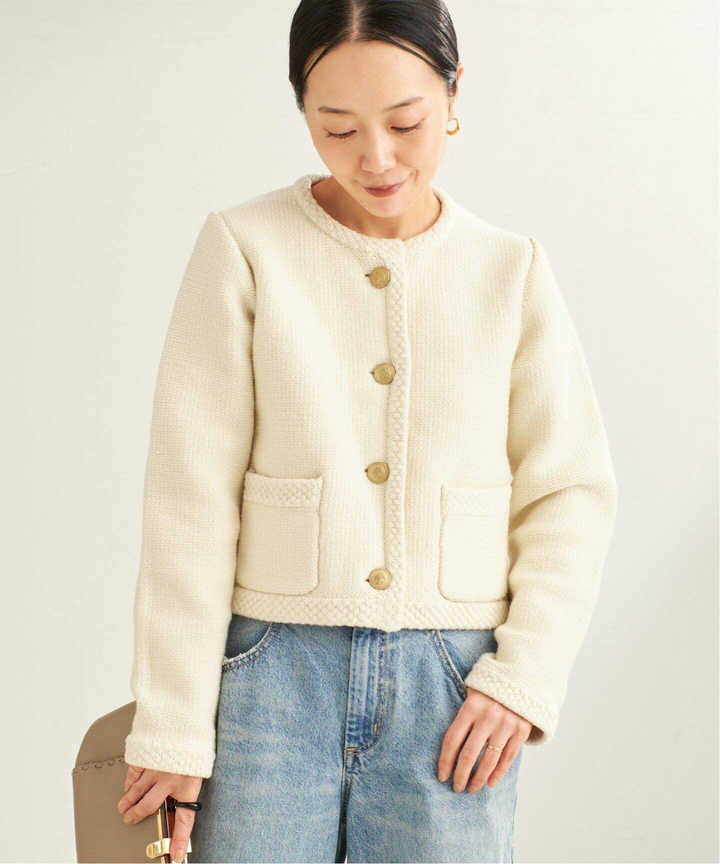 【SALE／30%OFF】plage KNIT COMPACT ジャケット プラージュ トップス ニット ブラウン グレー【送料無料】のサムネイル