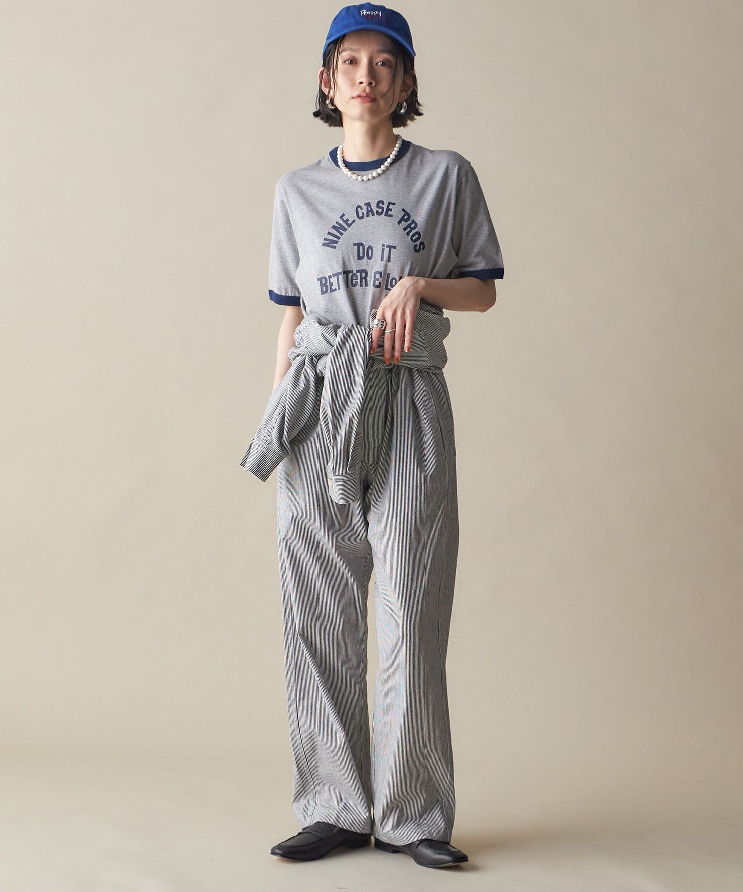 WOMEN SHIPS NINE CASE:＜洗濯機可能＞プリント リンガー TEE シップス トップス カットソー・Tシャツ ワインレッド グレー
