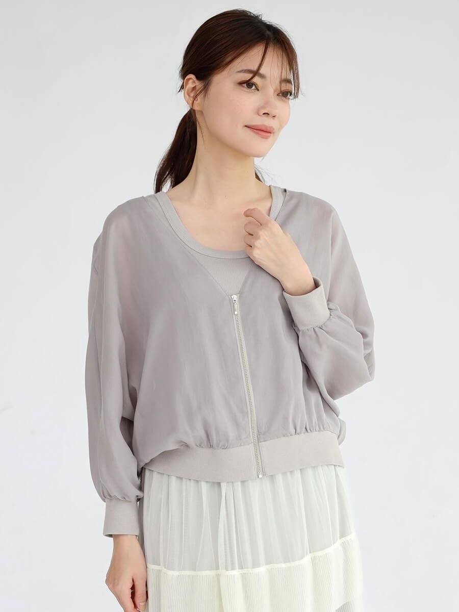 MEDOC original Black Vネックジップブラウス ラシュッド トップス シャツ・ブラウス ブラック グレー