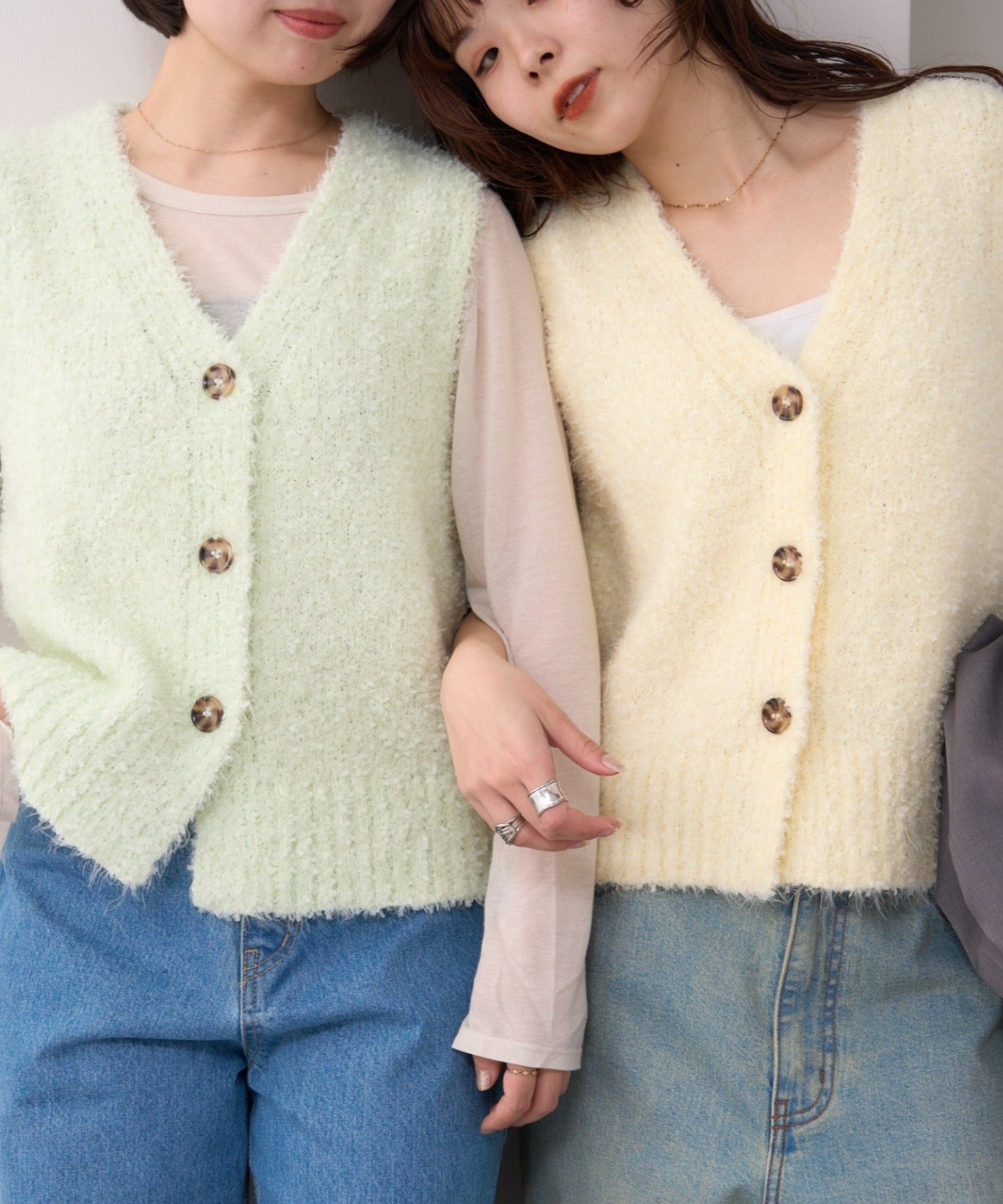 【willow】コンパクトチュールヤーンベスト チャオパニックティピー トップス ニット グリーン イエロー