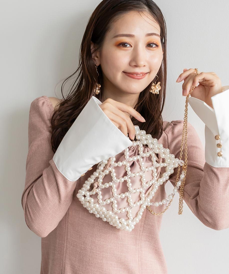 【SALE／50%OFF】RANDA パール*クリアビーズ2WAYショルダーミニバッグ ランダ バッグ ショルダーバッグ ピンク ホワイトのサムネイル