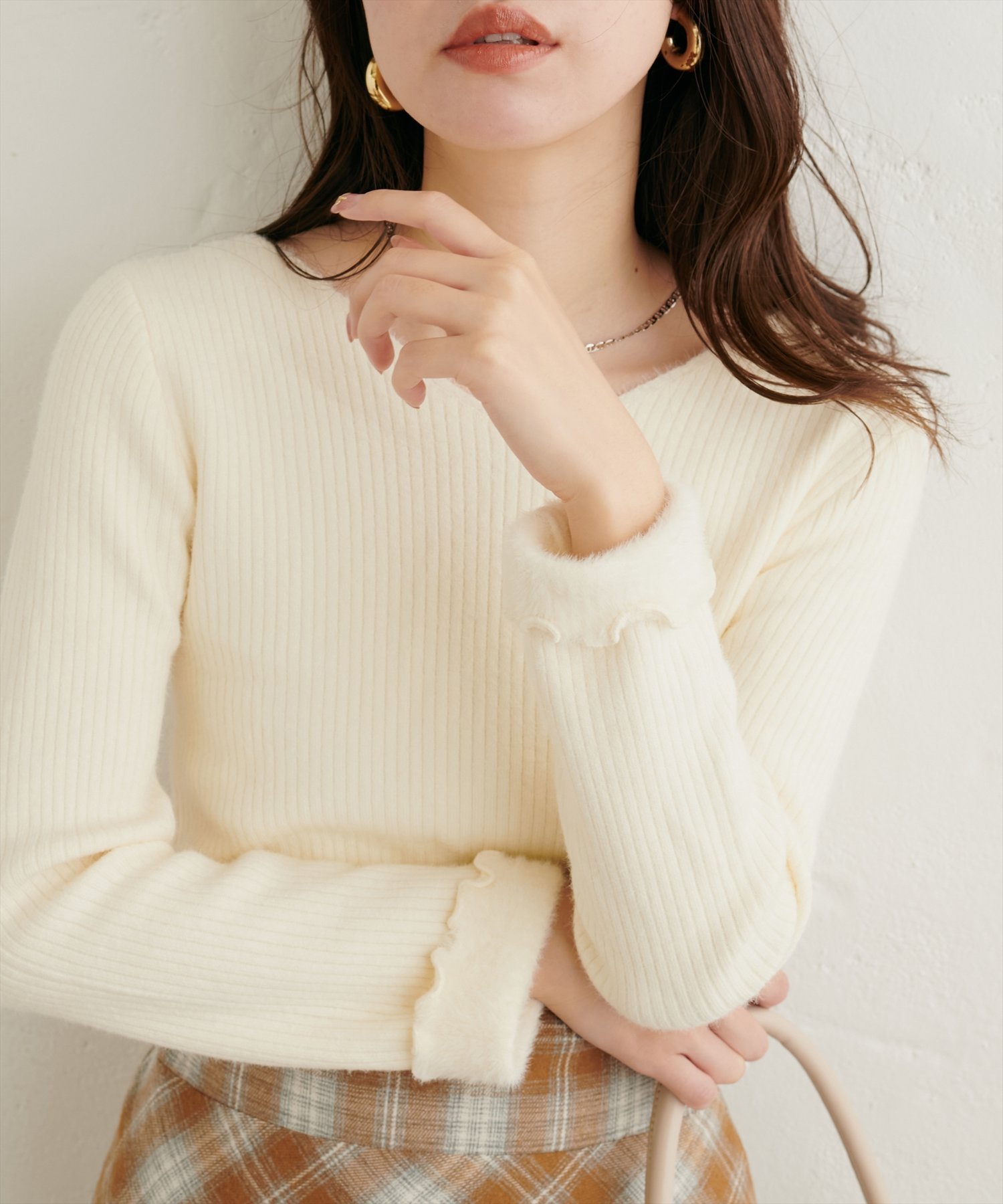 natural couture 裏シャギー2WAYリブニットプルオーバー ナチュラルクチュール トップス ニット ホワイト グレー ブラック ブルー ピンク ブラウン【送料無料】のサムネイル