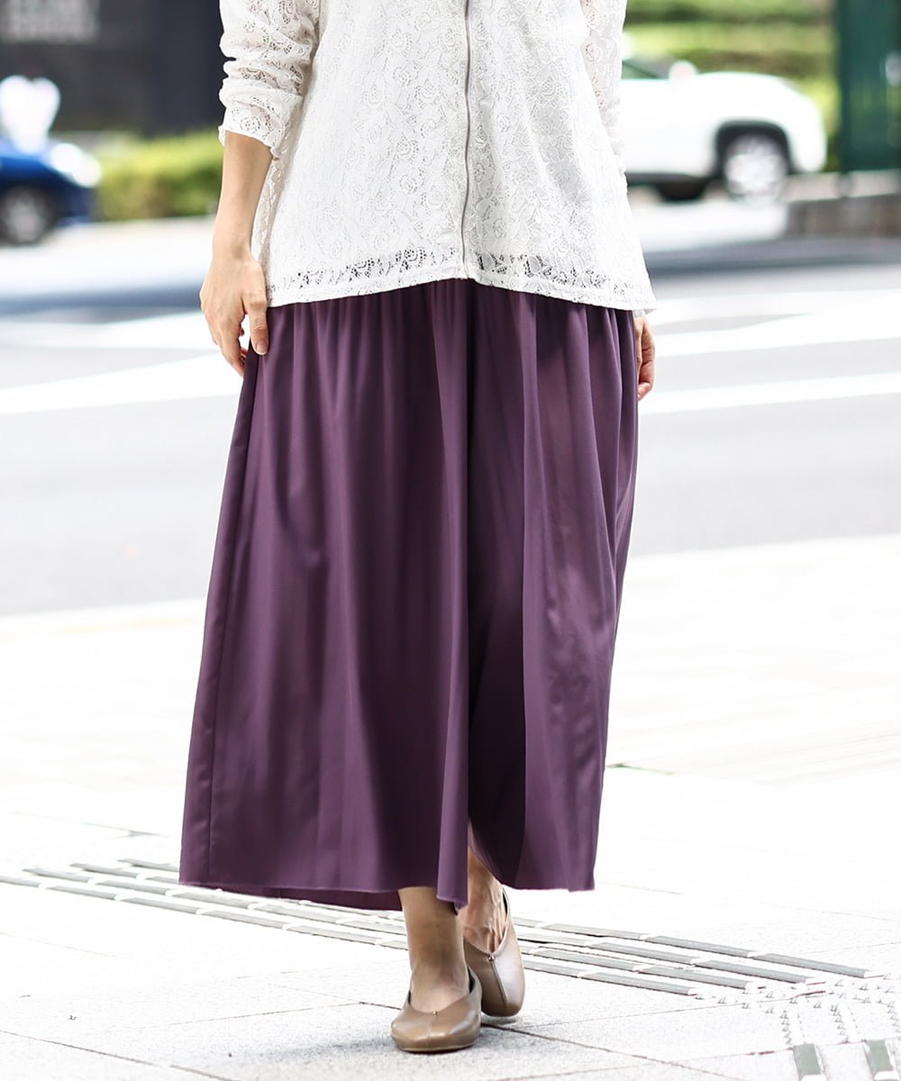 Nylon, Rayon, Polyester - 【SALE／40%OFF】eur3 【大きいサイズ】プリーツワイドパンツ エウルキューブ パンツ その他のパンツ パープル ブラック カーキグリーン【送料無料】