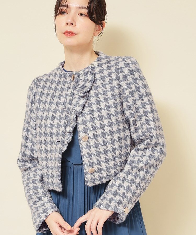 SunaUna 【COLLECTION LINE】ツイードラッフルジャケット スーナウーナ ジャケット・アウター ノーカラージャケット ブラック