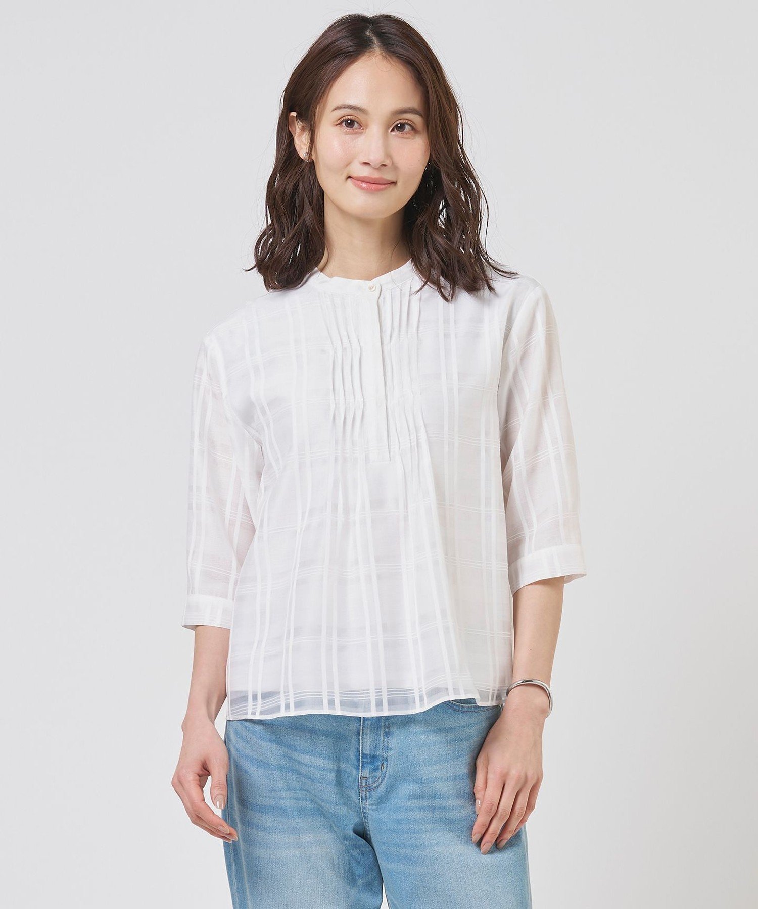 J.PRESS シアーチェック カットソー ジェイプレス トップス カットソー・Tシャツ ブルー ホワイト