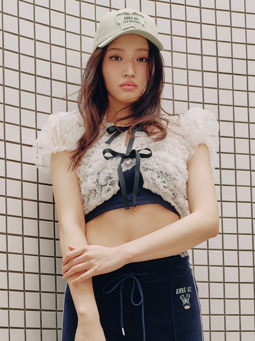 LILY BROWN シャーリングコンパクトリボントップス リリーブラウン トップス カットソー・Tシャツ ブラウン ブラック ホワイト【送料無料】