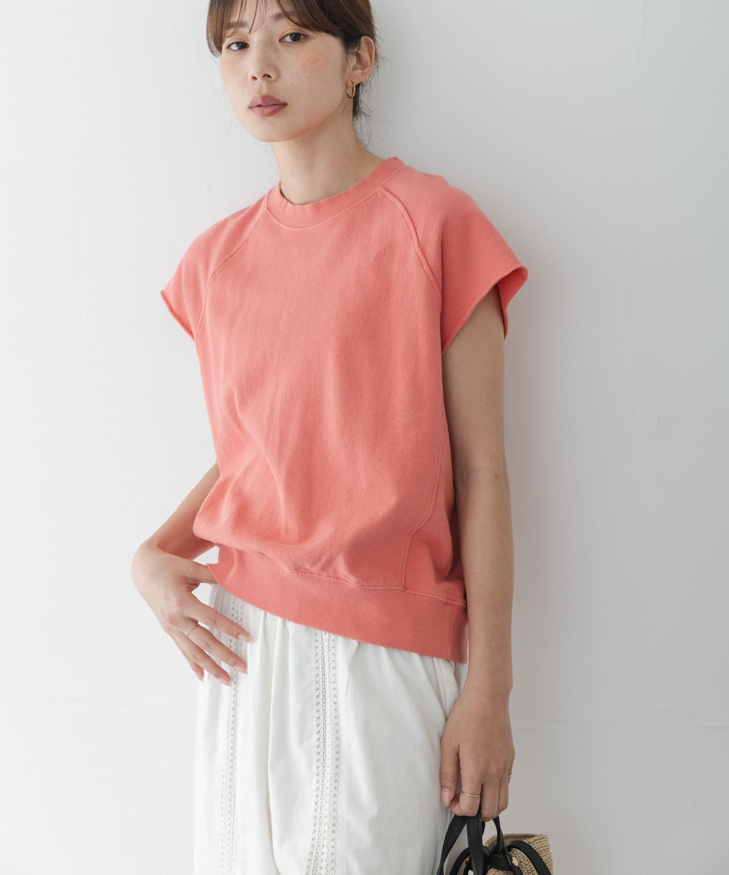 Sonny Label ガーゼ裏毛フレンチスリーブスウェット サニーレーベル トップス カットソー・Tシャツ グレー ホワイト レッド