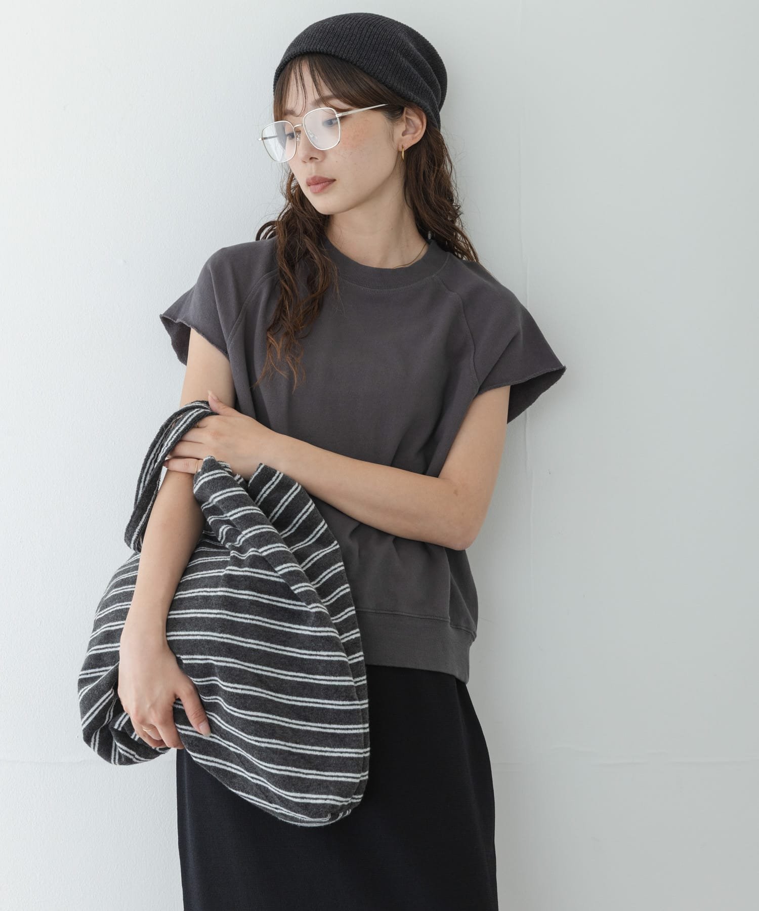 Sonny Label ガーゼ裏毛フレンチスリーブスウェット サニーレーベル トップス カットソー・Tシャツ グレー ホワイト レッド