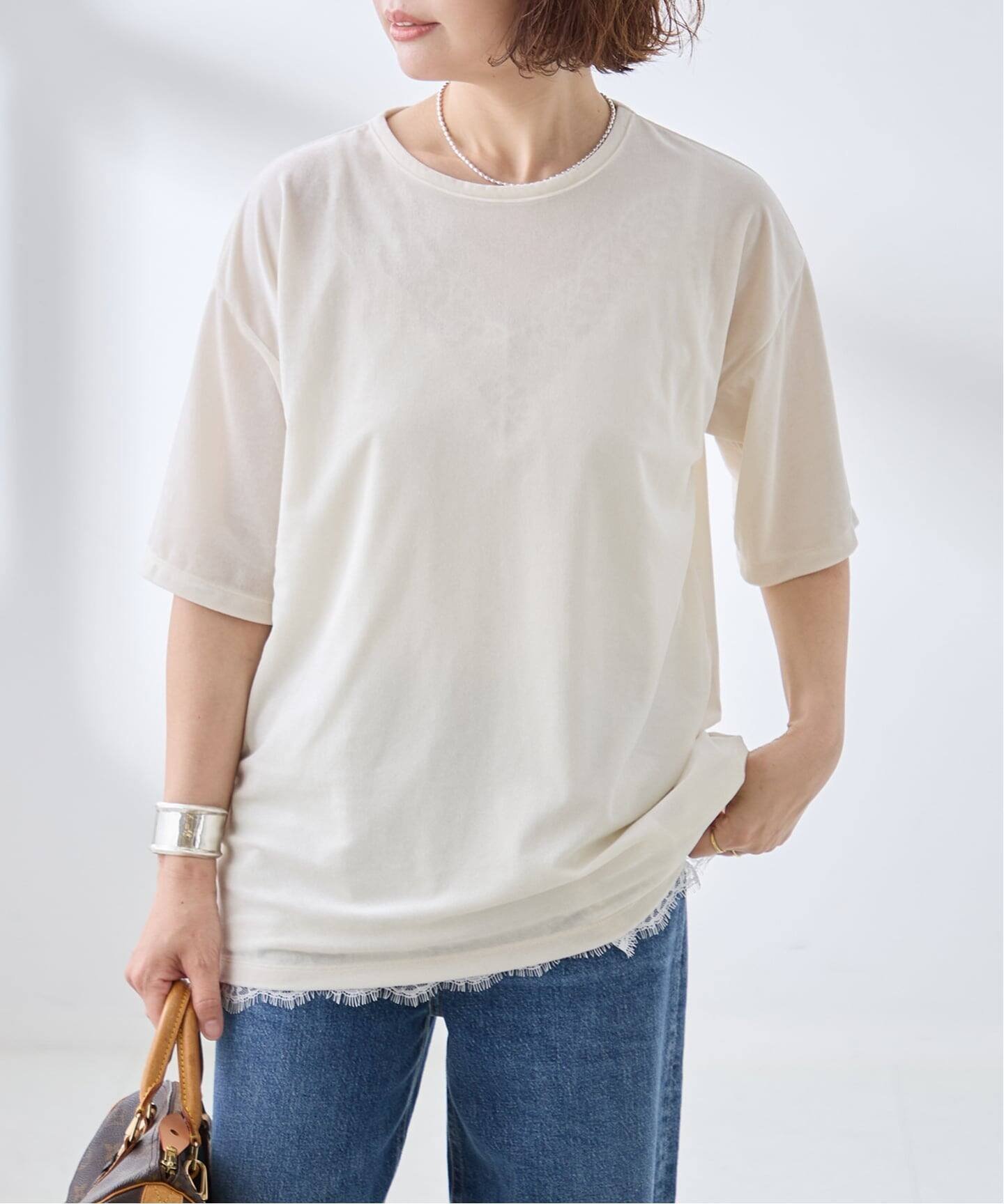JOURNAL STANDARD L'ESSAGE 《追加/接触冷感》クールタッチベロアTシャツ ジャーナルスタンダード レサージュ トップス カットソー・Tシャツ ブラウン ベージュ ネイビー