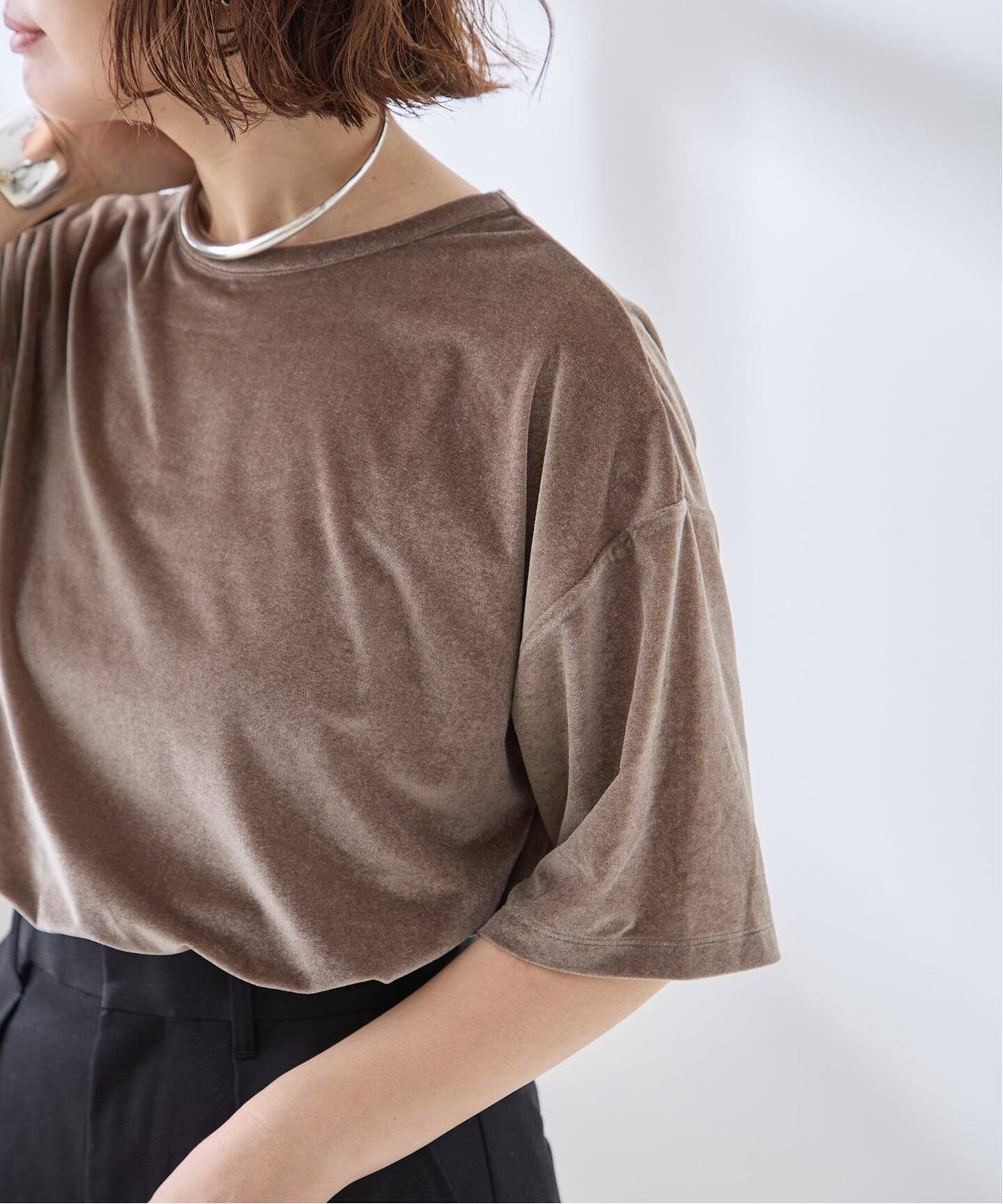 JOURNAL STANDARD L'ESSAGE 《追加/接触冷感》クールタッチベロアTシャツ ジャーナルスタンダード レサージュ トップス カットソー・Tシャツ ブラウン ベージュ ネイビー
