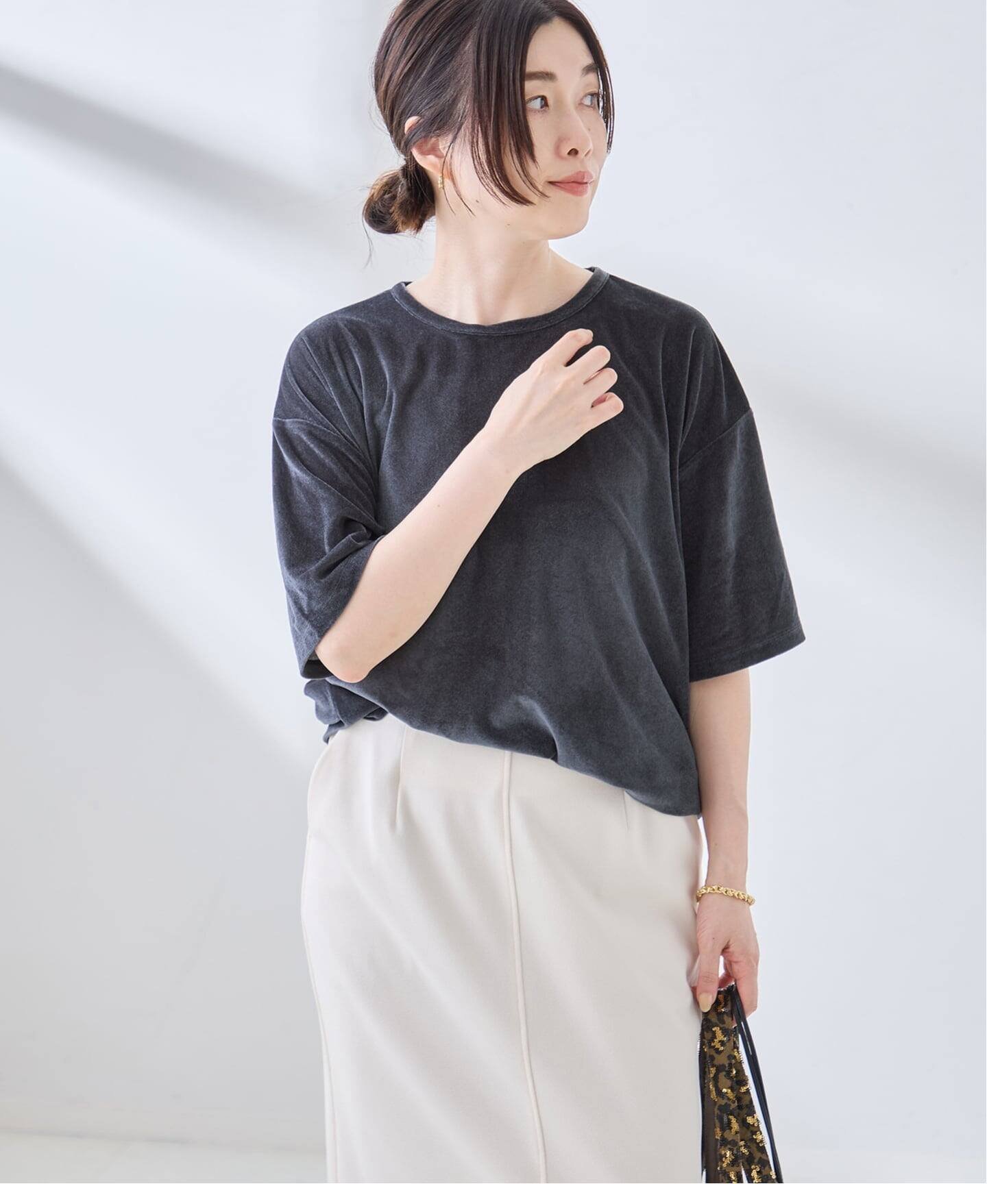 JOURNAL STANDARD L'ESSAGE 《追加/接触冷感》クールタッチベロアTシャツ ジャーナルスタンダード レサージュ トップス カットソー・Tシャツ ブラウン ベージュ ネイビー