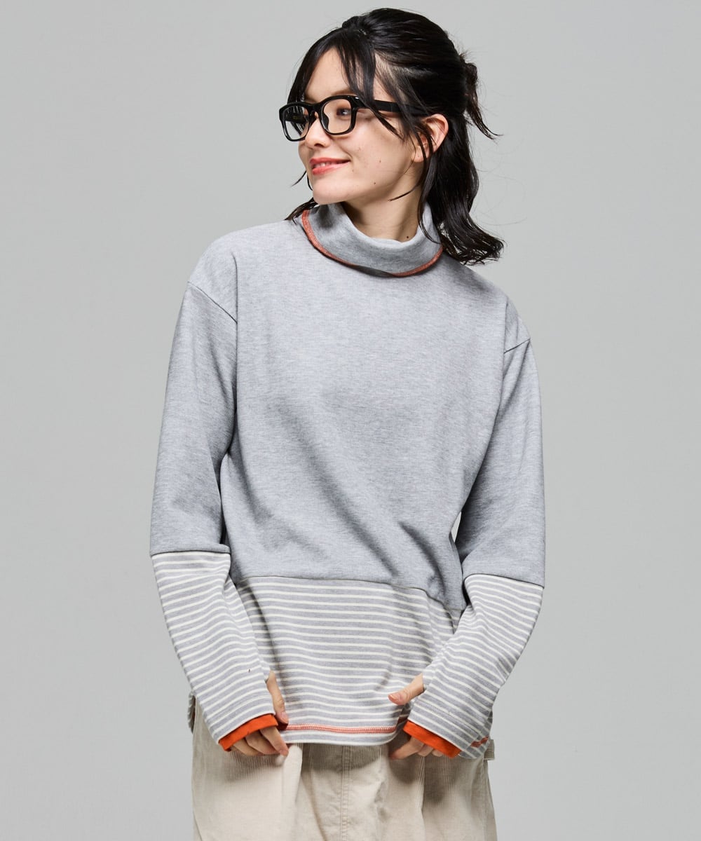 KRIFF MAYER (W)ボーダー切替ハイネック ロンT 長袖Tシャツ クリフメイヤー トップス カットソー・Tシャツ グレー オレンジ ホワイト ネイビー