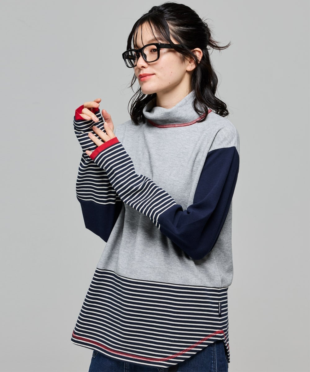 KRIFF MAYER (W)ボーダー切替ハイネック ロンT 長袖Tシャツ クリフメイヤー トップス カットソー・Tシャツ グレー オレンジ ホワイト ネイビー
