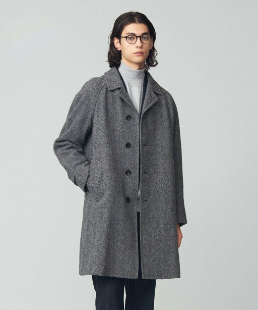 Herringbone Tweed Bal Collar Coat COOVSW0550: Black Herringbone Tweed Bal Collar Coat COOVSW0550: Black