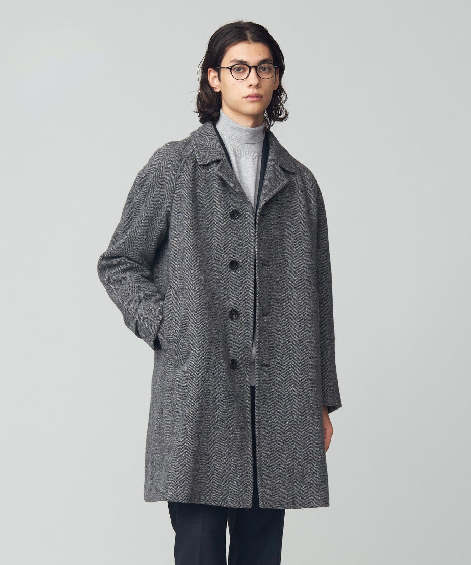 Herringbone Tweed Bal Collar Coat COOVSW0550: Black