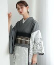 utatane utatane 単衣着物 日本製 レース切替 グレー*ホワイト ウタタネ 着物・浴衣・和装小物 着物 グレー【送料無料】