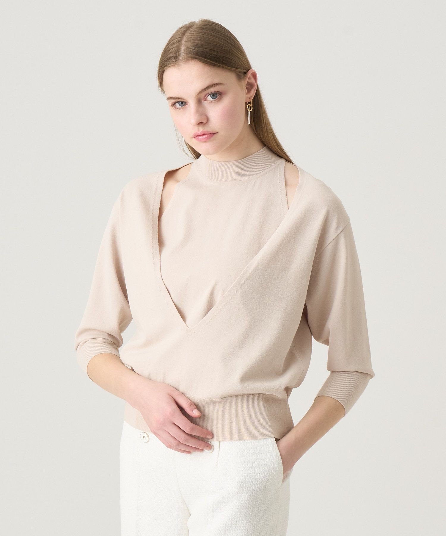 ANAYI ハイネックレイヤー プルオーバー アナイ トップス ニット ブラック ホワイト ベージュ【送料無料】のサムネイル