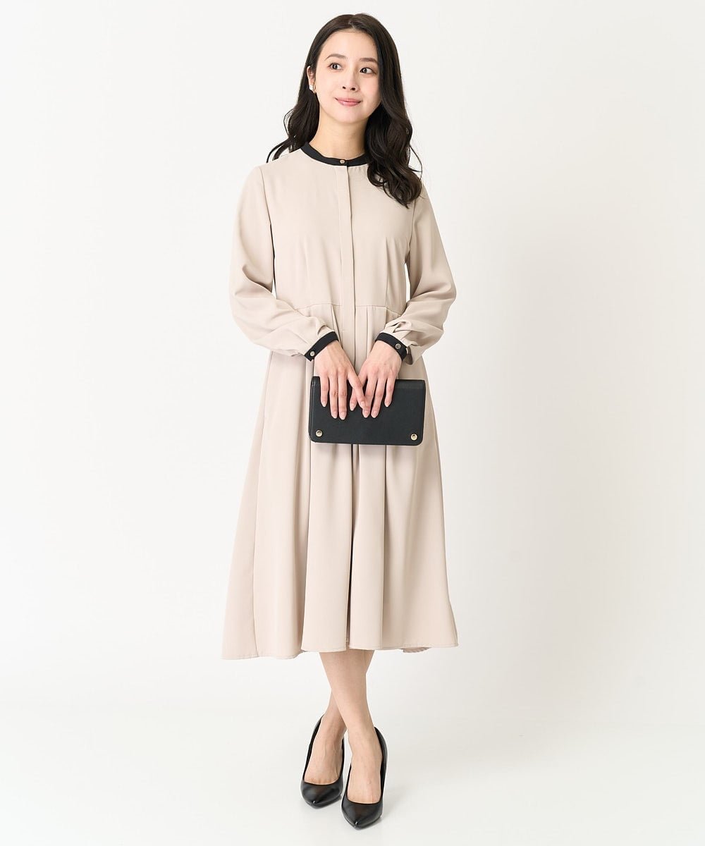 MK MICHEL KLEIN(小さいサイズ) 【小さいサイズ】配色デザインワンピース/洗える メゾンドゥサンク ワンピース・ドレス ワンピース ベージュ ネイビー【送料無料】