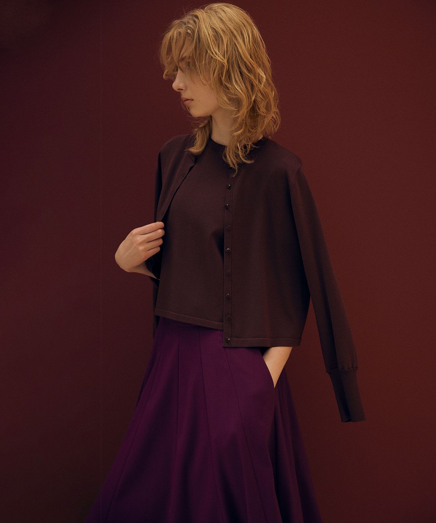 ミディアムブラウン カーディガン フリーサイズ Pitta Re:)】 異素材ボーダーニットカーディガン レディース(M