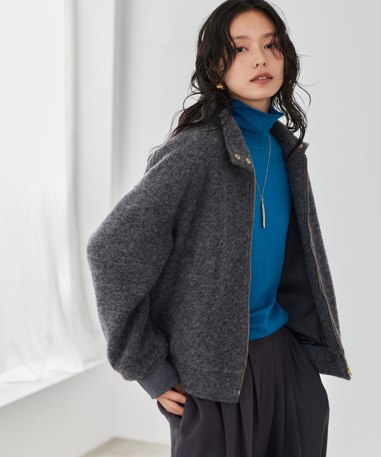 BARNYARDSTORM スタンドカラースライバーブルゾン【WEB限定サイズL】 バンヤードストーム ジャケット・アウター ブルゾン・ジャンパー グレー ブラック【送料無料】のサムネイル