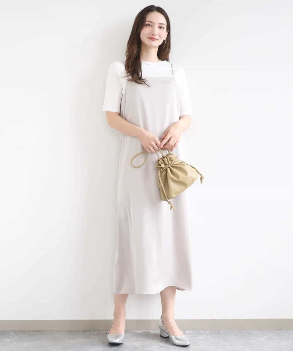 MK MICHEL KLEIN [洗える]サテンキャミワンピース エムケーミッシェルクラン ワンピース・ドレス ワンピース ベージュ ブラウン