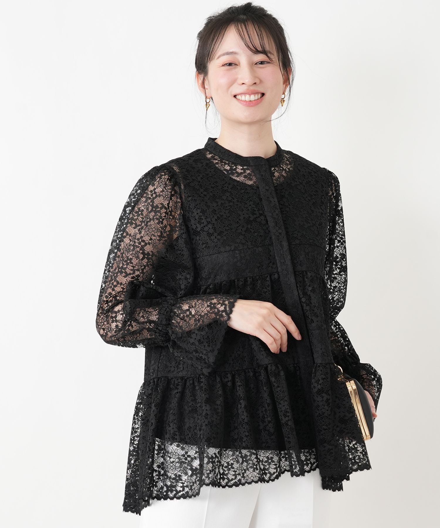Leilian レースブラウス【2025AW_フォーマル】 レリアン トップス シャツ・ブラウス ブラック ネイビー