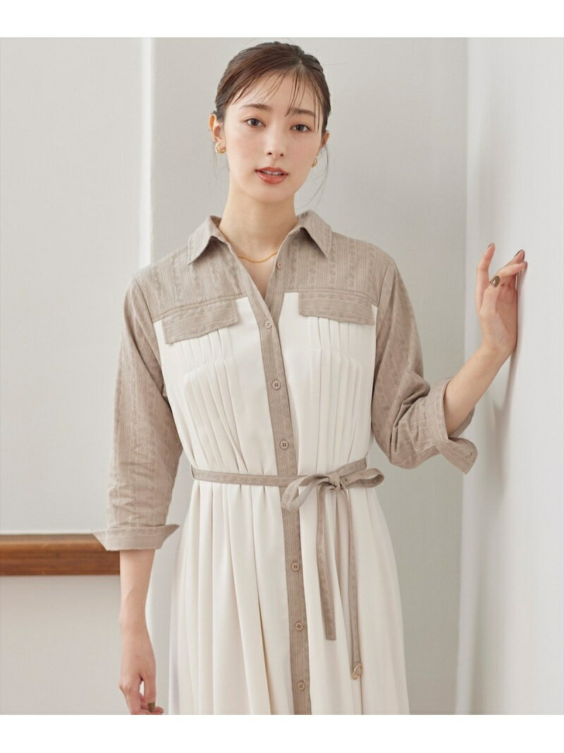 【SALE／70%OFF】Swingle 配色ドビー切替シャツワンピース スウィングル ワンピース・ドレス その他のワンピース・ドレス ベージュ ネイビー【送料無料】のサムネイル