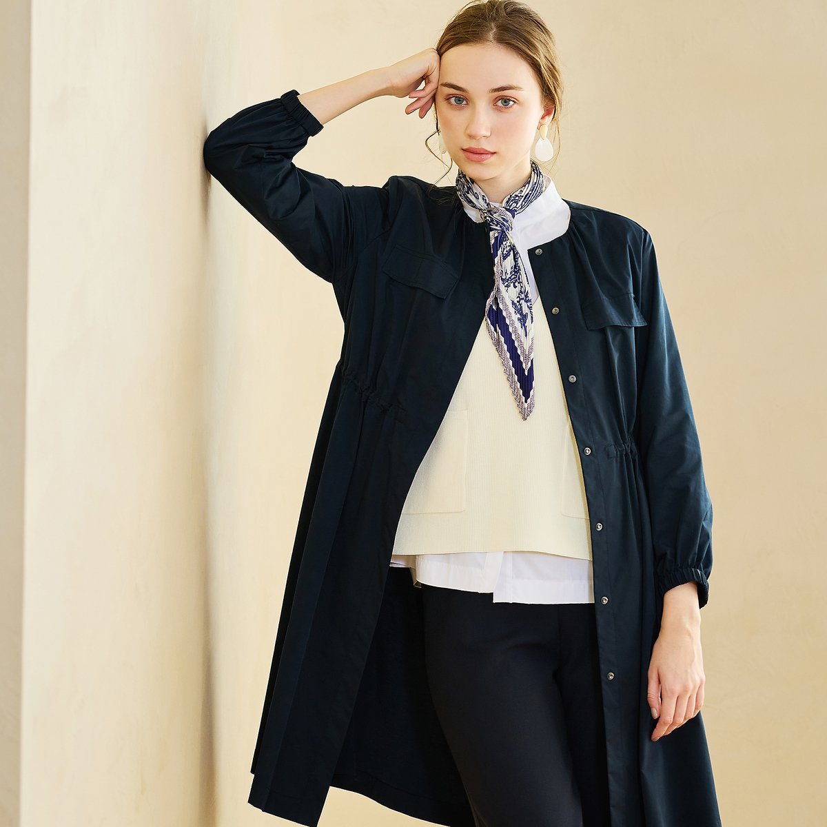 【SALE/50%OFF】Liliane Burty Eclat 【S・Mサイズ】タフタ ノーカラーコート リリアンビューティ エクラ ジャケット・アウター その他のジャケット・アウター ブラウン ネイビー【送料無料】