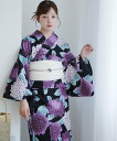 utatane 高級変わり織 浴衣3点セット 黒地に紫のあじさい ウタタネ 着物・浴衣・和装小物 浴衣【送料無料】