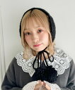 Loueme 【5色展開】ポンポンリボンニットイヤーマフ アウトフィッターラボ ファッション雑貨 イヤーマフ ホワイト レッド ブラウン グレー ブラック