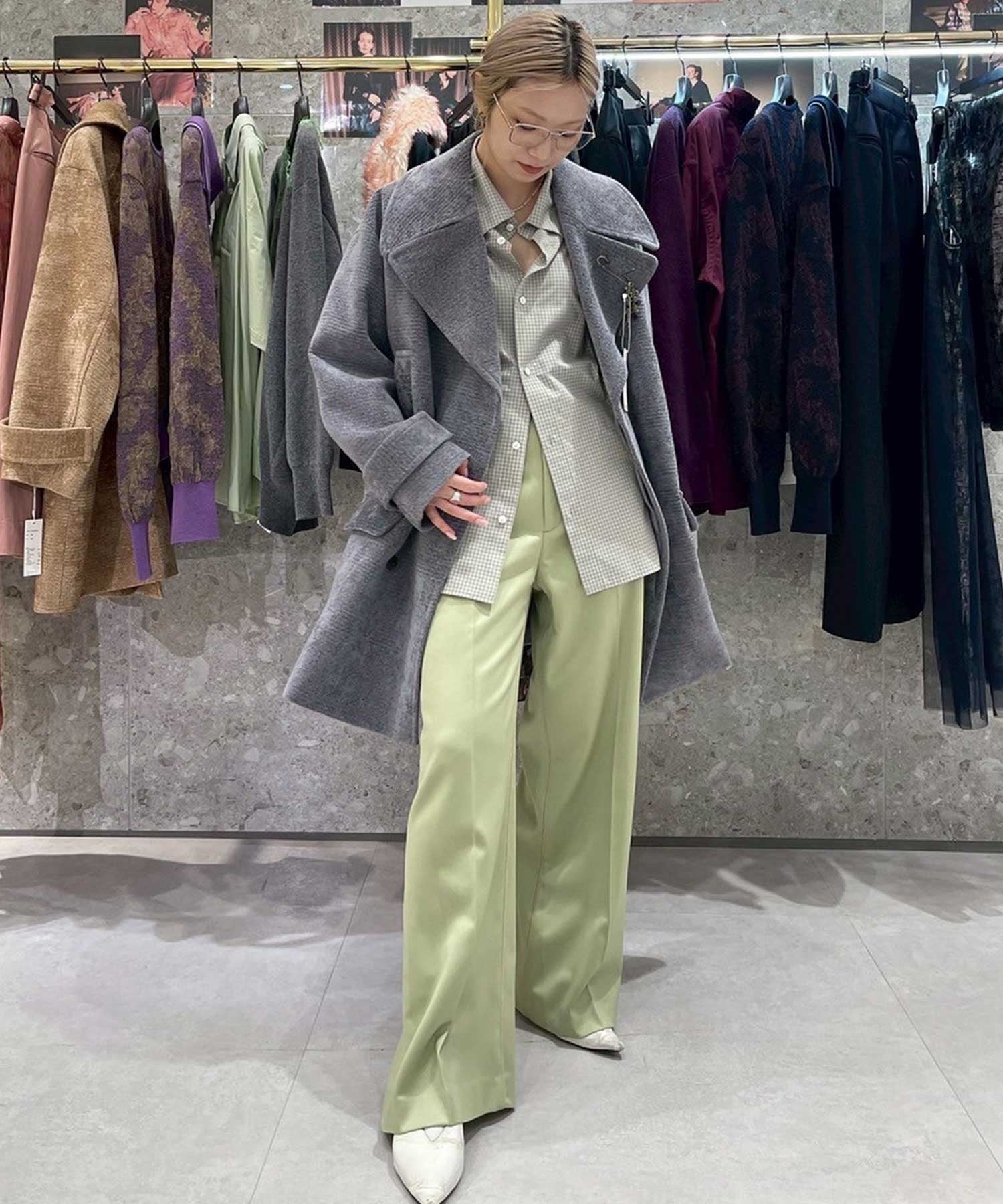 IRENENNE ウールサテンストレートパンツ / Wool Satin Straight Pants ルシェルブルー パンツ スラックス・ドレスパンツ ネイビー