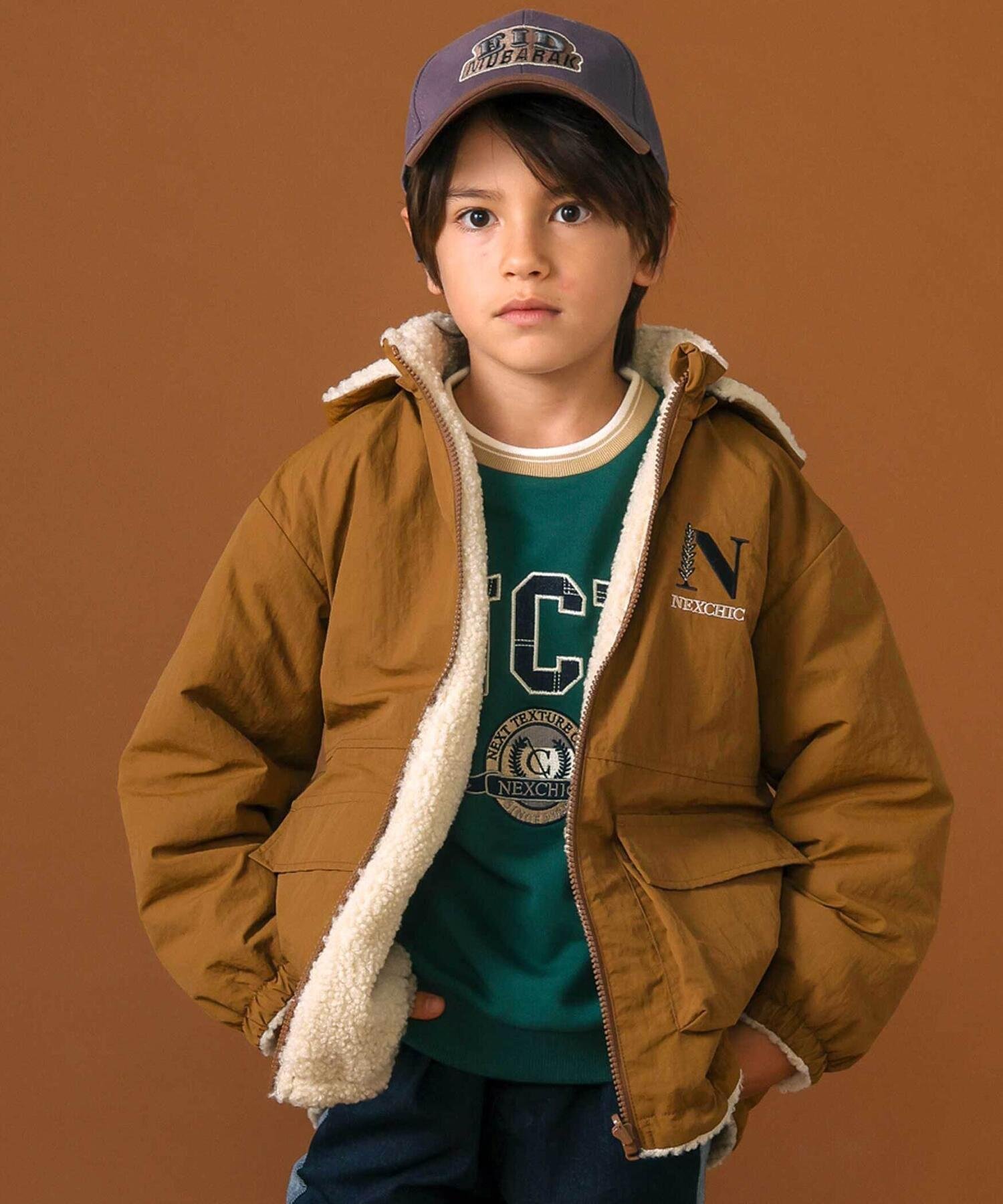 【SALE／15%OFF】nexchic ワンポイントロゴ入りリバーシブルタフタジャケット(110~150cm) ベベ オンラ..