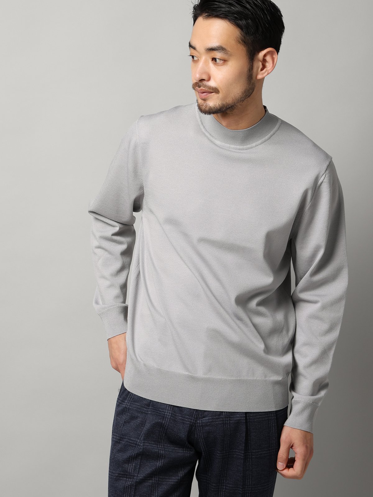 【SALE／30%OFF】SUIT SQUARE モックネックニット 長袖 ウォッシャブル プレーティング天竺 無地 スーツ スクエア トップス ニット【送料無料】