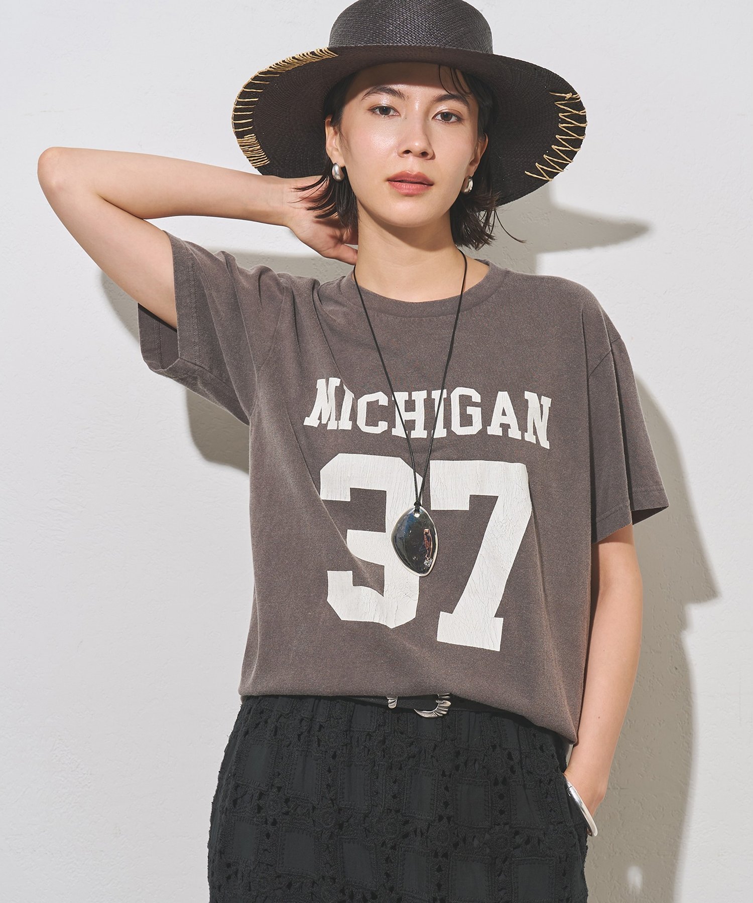 Whim Gazette フロントナンバーTシャツ ウィム ガゼット トップス カットソー・Tシャツ グレー ネイビー ホワイト パープル