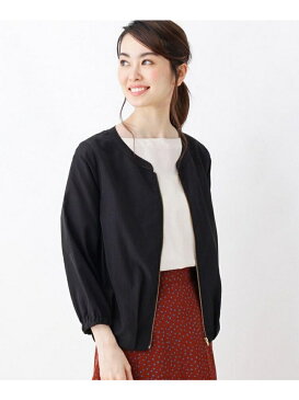 【SALE/30%OFF】pink adobe デシン&シャンブレーノーカラーブルゾン ピンクアドベ コート/ジャケット ブルゾン ブラック カーキ ベージュ ネイビー