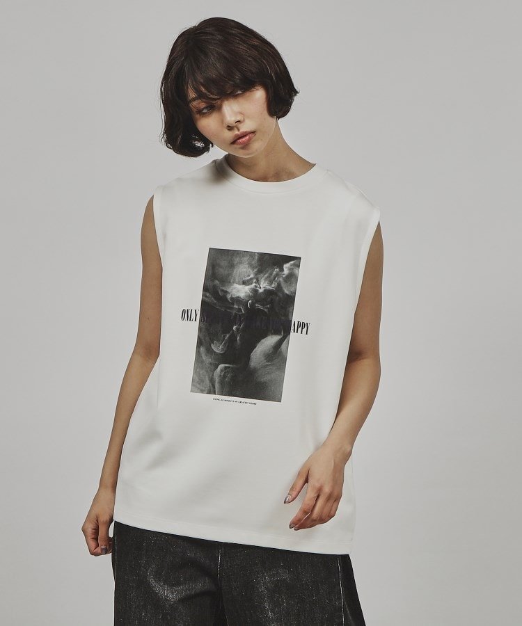 【SALE／20%OFF】tk.TAKEO KIKUCHI アートノースリーブ タンクトップ ティーケータケオキクチ トップス カットソー・Tシャツ ホワイト ブラック【送料無料】のサムネイル