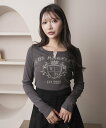 【SALE/60%OFF】LIP SERVICE レトロプリントカットトップス リップサービス トップス カットソー・Tシャツ ベージュ グレー ホワイト