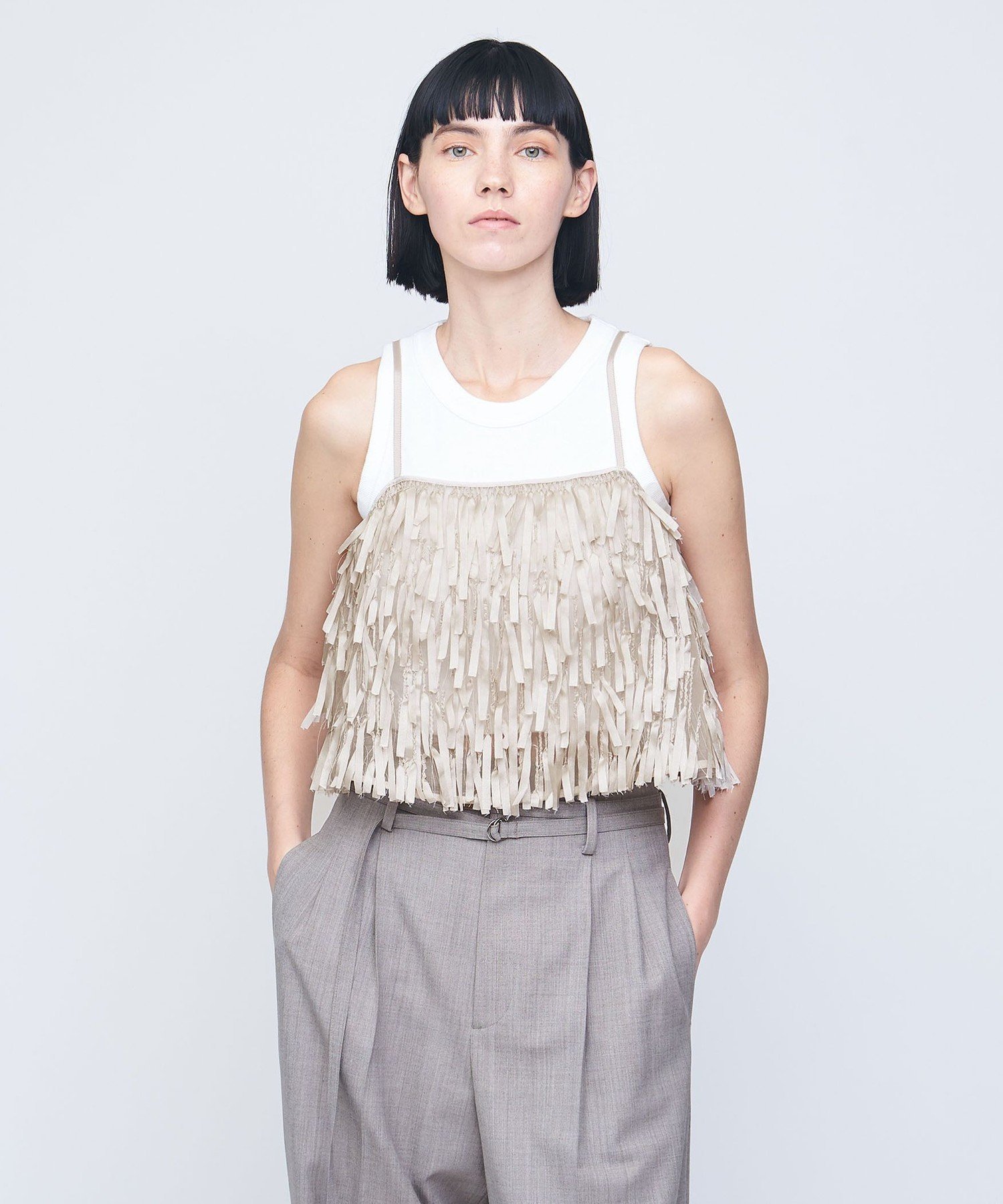 【SALE／70%OFF】AEWEN MATOPH ＜AEWEN MATOPH＞テープ フリンジ キャミソール ユナイテッドアローズ アウトレット トップス キャミソール ベージュ ブラック【送料無料】