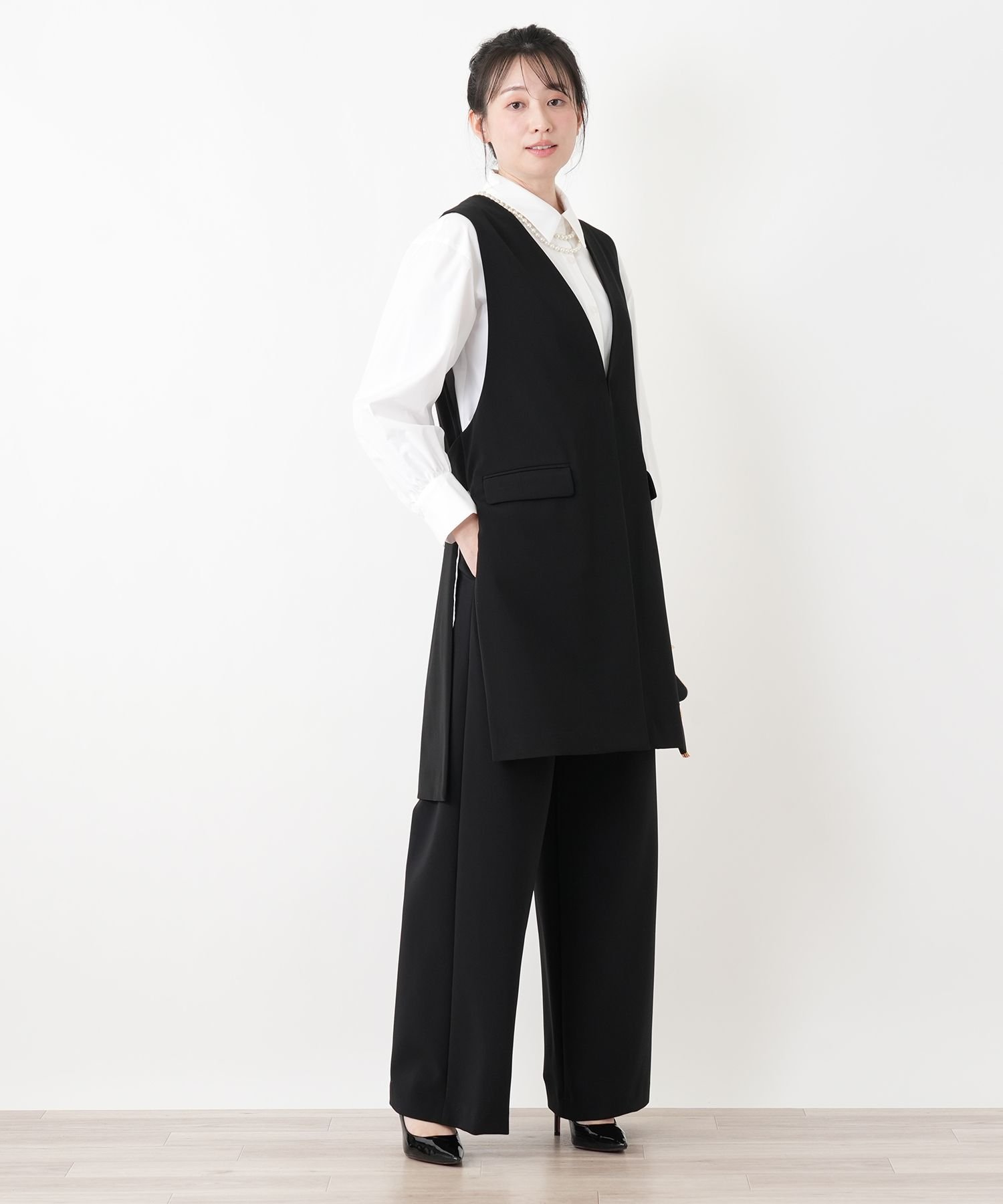 Leilian 洗えるストレッチワイドパンツ【2025AW_フォーマル】 レリアン パンツ その他のパンツ ブラック ネイビー