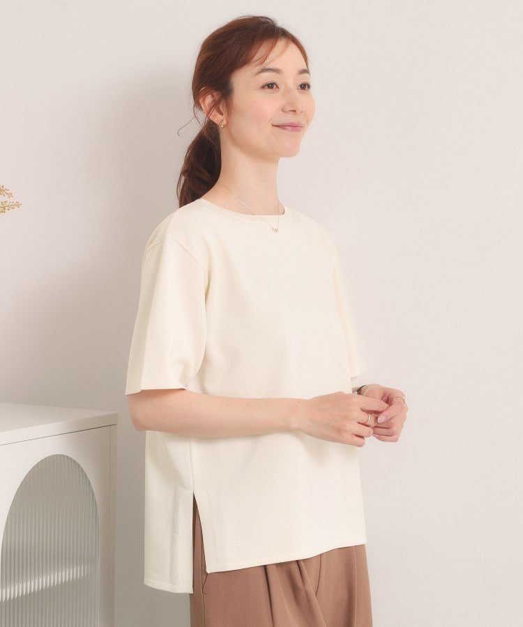 【SALE／60%OFF】ITS' DEMO 【遮熱/冷感】5分袖サマーニットT イッツデモ トップス ニット ブルー レッド ホワイト