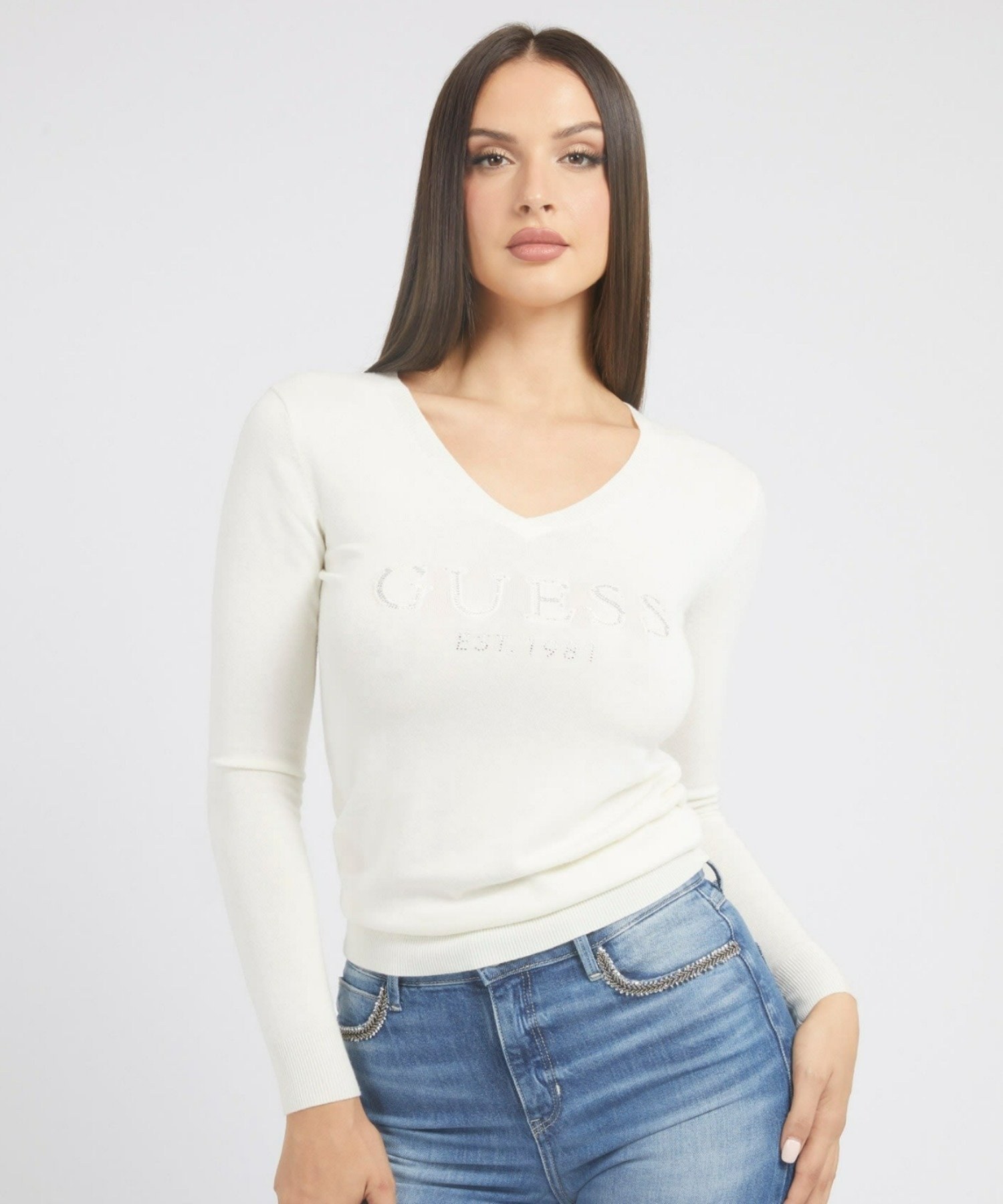 GUESS GUESS ニット セーター (W)V-neck Jade Logo Sweater ゲス トップス その他のトップス ホワイト ブラック【送料無料】