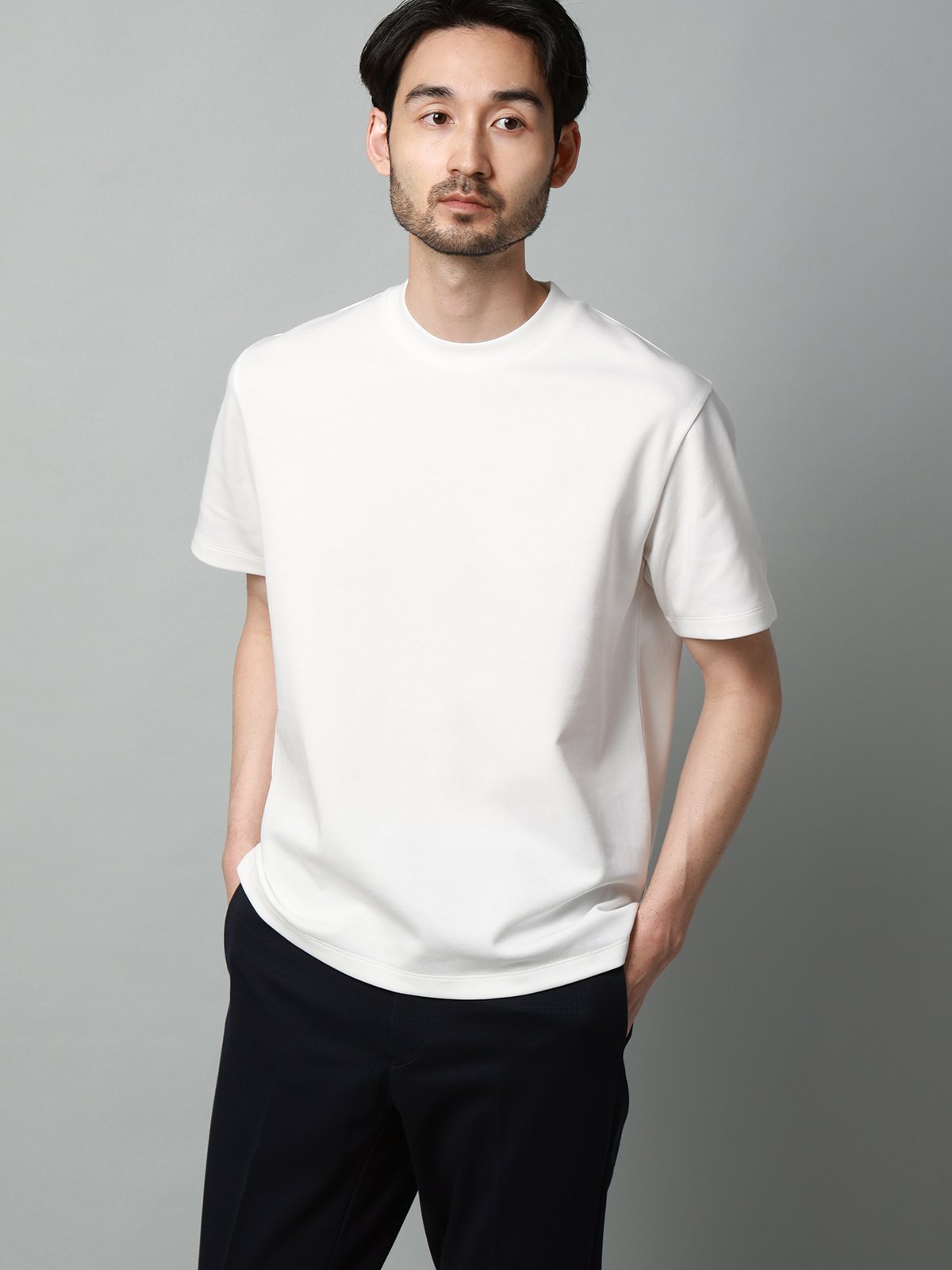 SUIT SQUARE Tシャツ 半袖 ウォッシャブル 吸水速乾 UVカット プレーティング天竺 無地 スーツ スクエア トップス カットソー・Tシャツ ホワイト