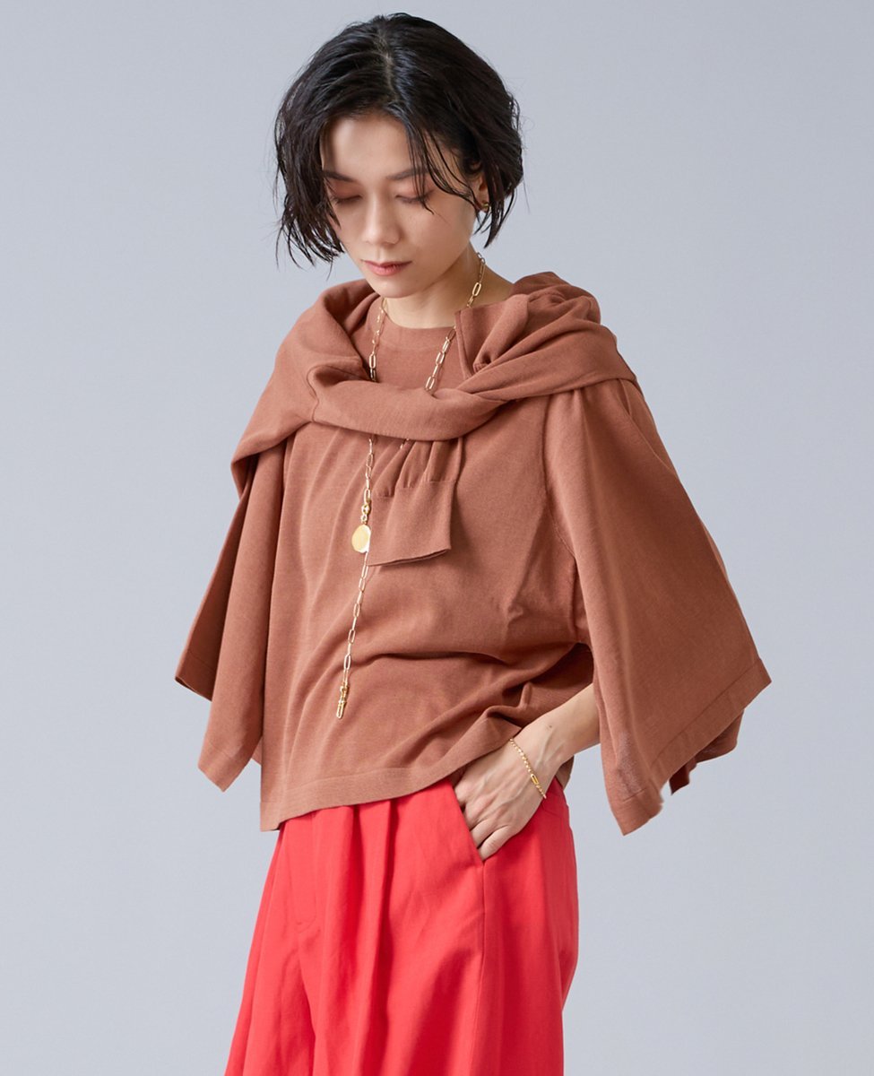 Liesse クロップドワイドニット リエス トップス ニット ブラウン レッド ブラック