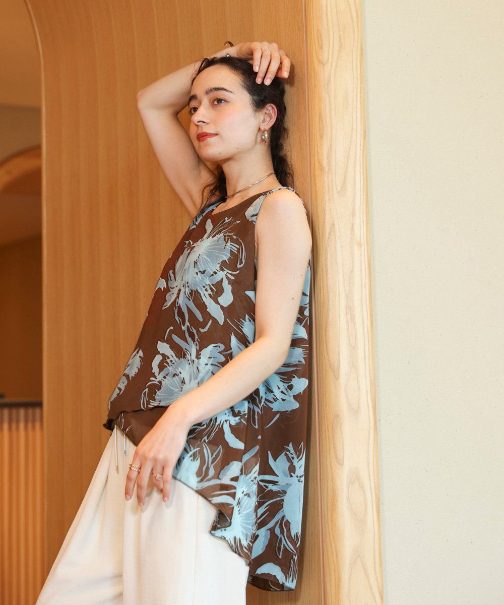【SALE／13%OFF】Bou Jeloud 柄シフォンレイヤードタンク バブ / ブージュルード トップス ノースリーブ・タンクトップ