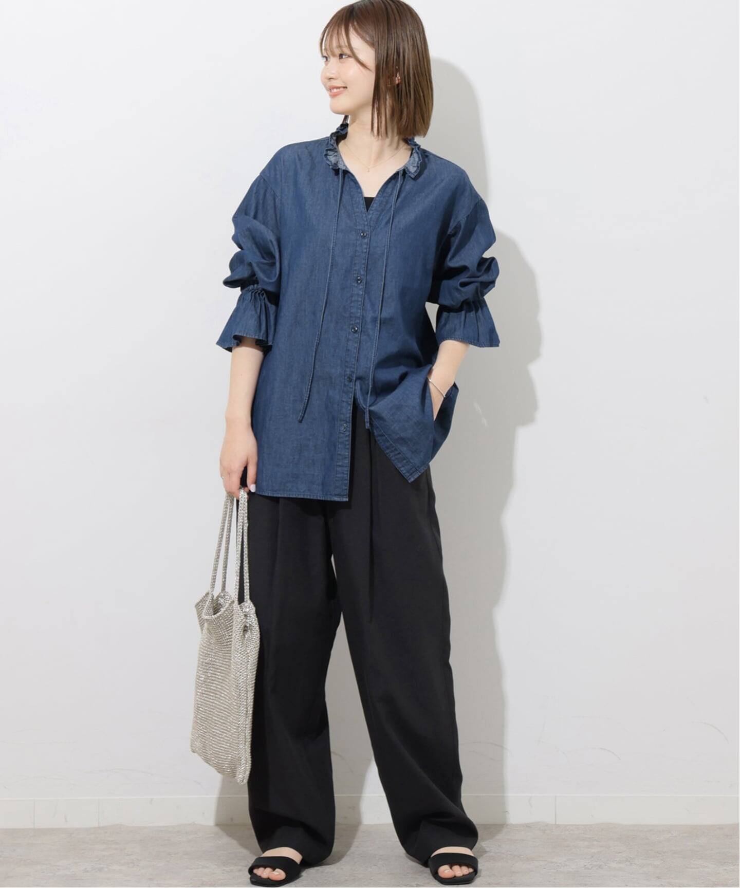 JOURNAL STANDARD relume 《追加予約2》ライトデニムスタンドカラーブラウス ジャーナル スタンダード レリューム トップス シャツ・ブラウス ネイビー ブルー