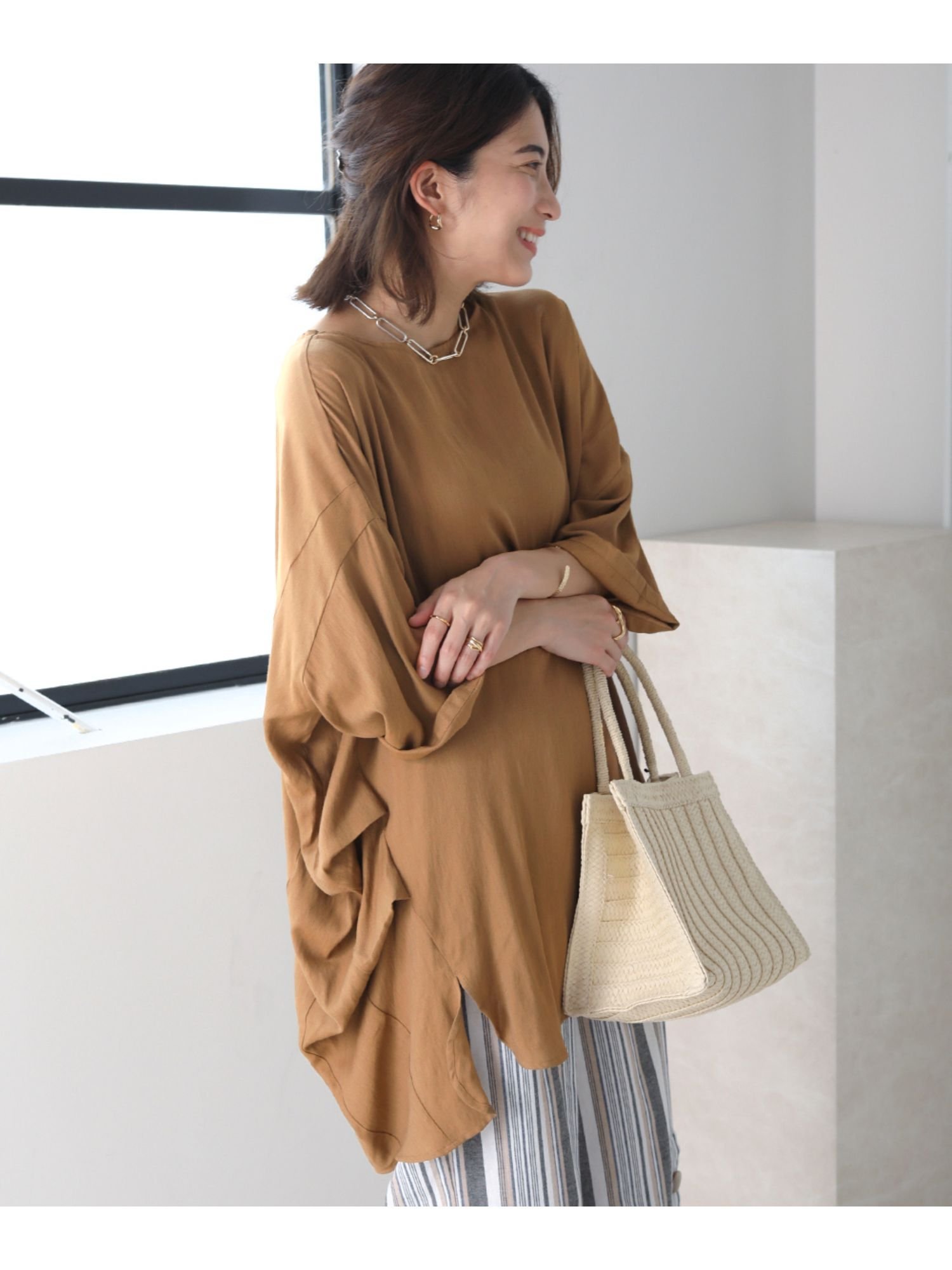 【SALE／20%OFF】Bou Jeloud T／Rスラブオーバーチュニック ブージュルード ワンピース・ドレス チュニック ブラウン ベージュ ホワイト ブルー グレー グリーンのサムネイル