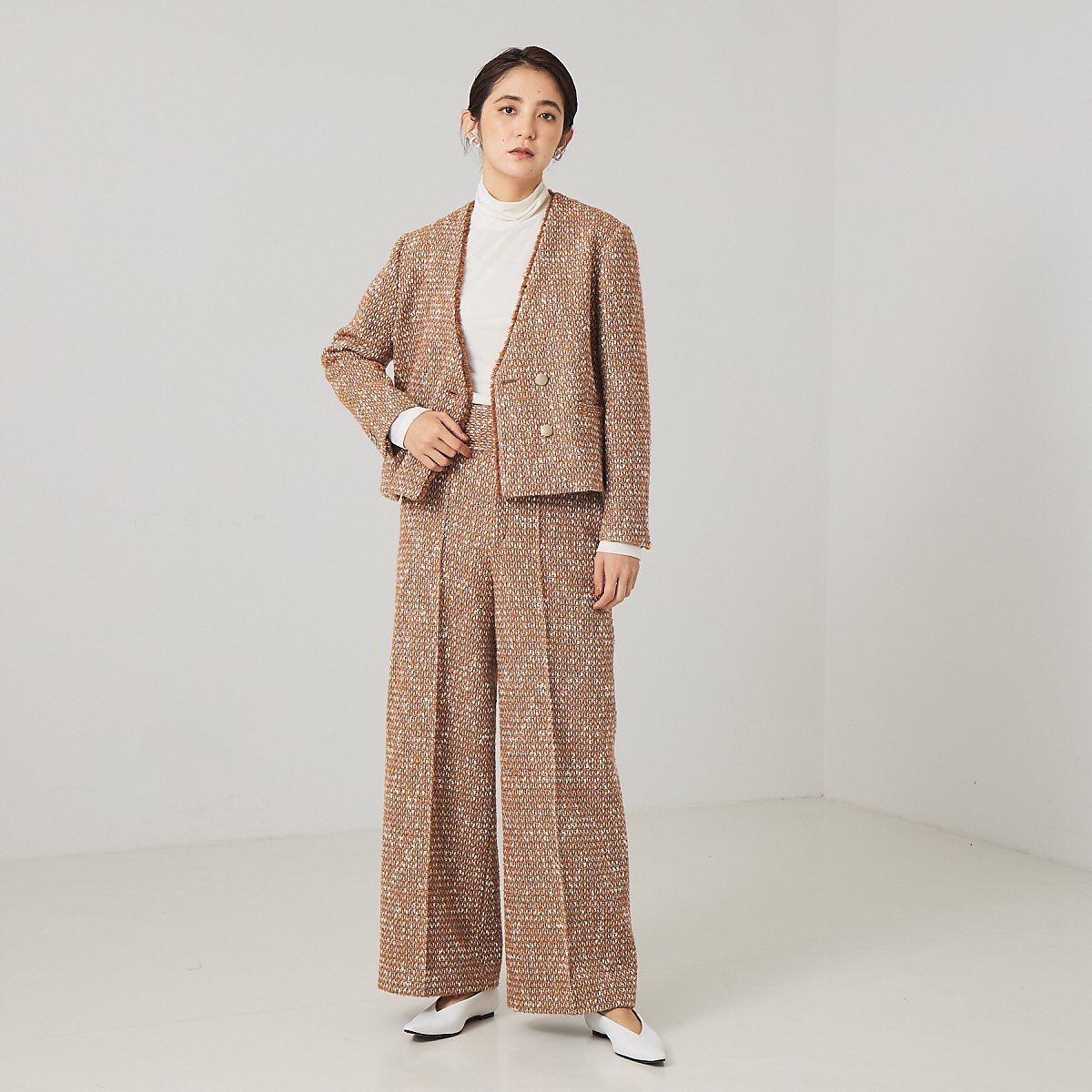 qualite 《セットアップ対応》ハイウエストツイードパンツ カリテ パンツ その他のパンツ ブラウン