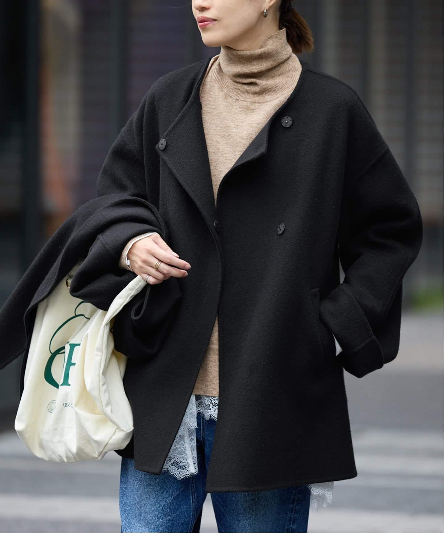 SLOBE IENA 《ストール付き》SUPER140 ダブルフェイスノーカラーコート・ストール スローブ イエナ ジャケット・アウター その他のジャケット・アウター ブラウン ブラック ピンク【送料無料】のサムネイル