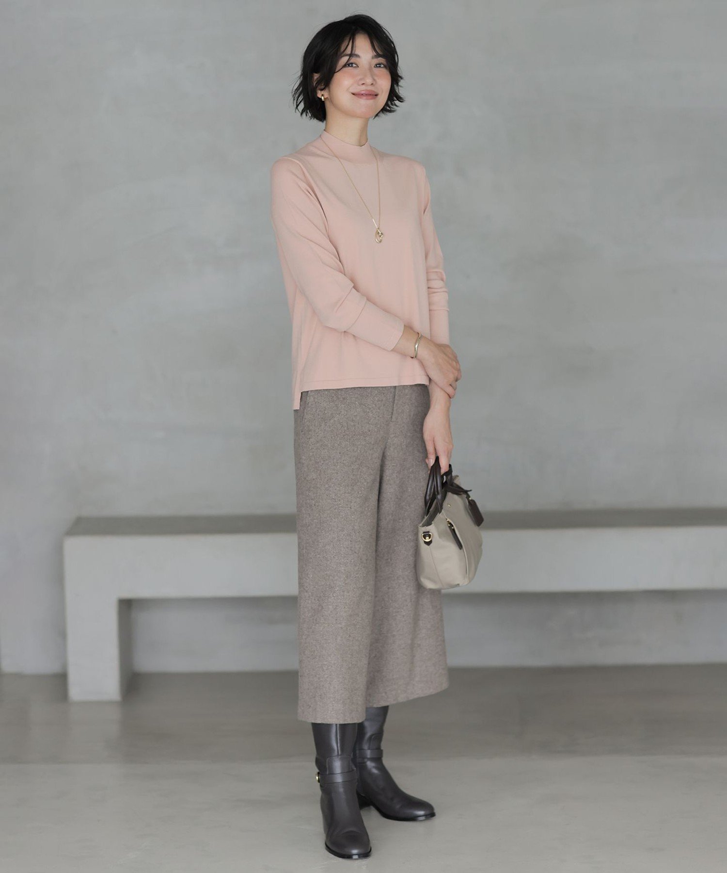J.PRESS LADIES L シルクネップツイード クロップド パンツ ジェイプレス パンツ その他のパンツ グレー ブラウン